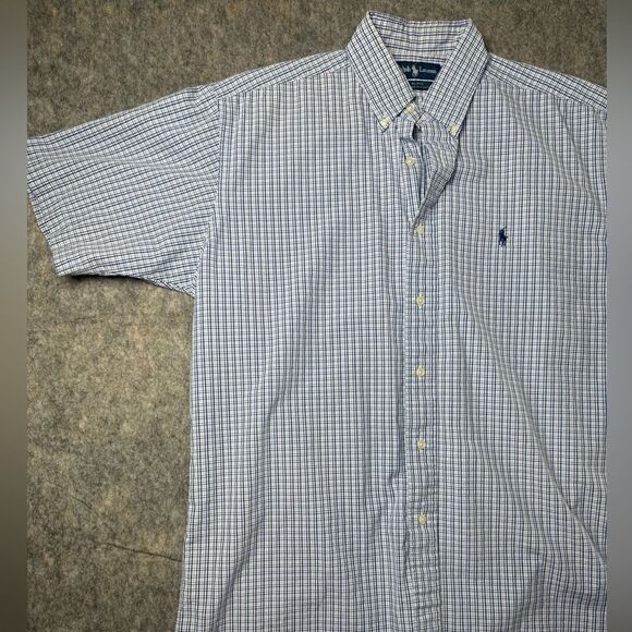 Ralph Lauren Shirt Men's Medium White Blue Plaid 2-Ply Cotton Blake Button-Down - Picture 2 of 8